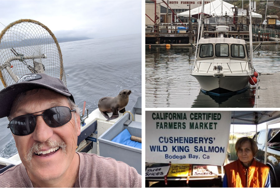 Brent with a seal, Brent's boat, Brent's mother